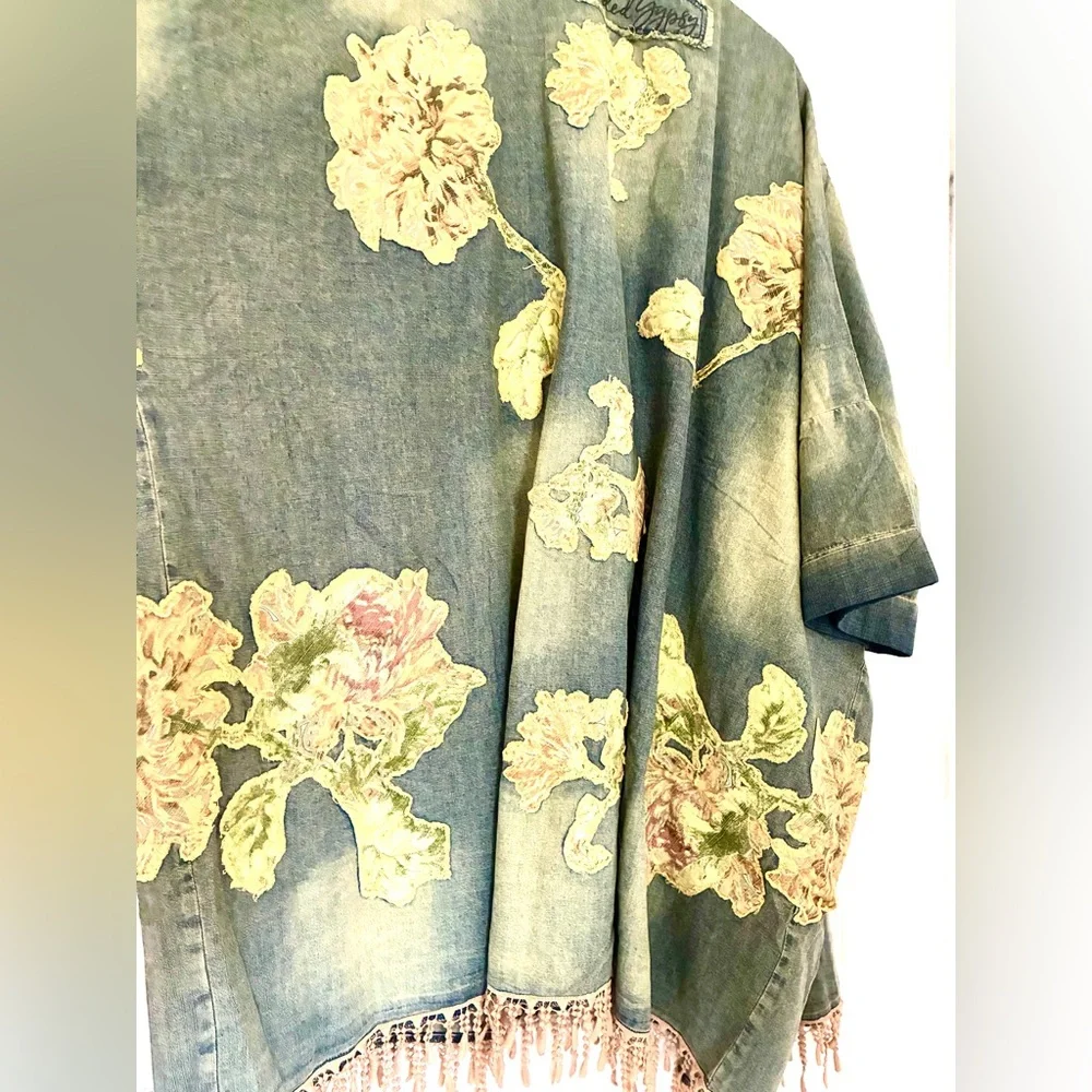 Jaded Gypsy Appliqué & Embroidered Denim Duster Coat - Floral Appliqué - Picture 5 of 6